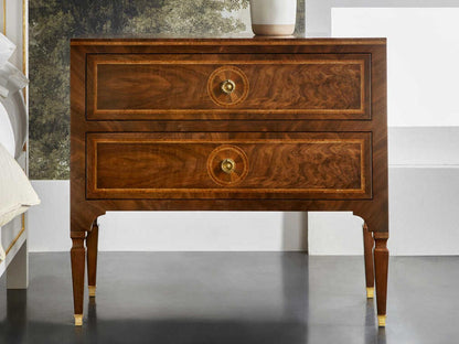 Parma 2-Drawer Walnut Nightstand with Brass Hardware