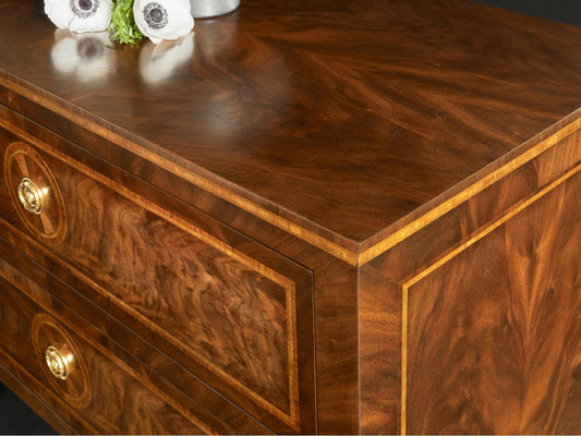 Parma 2-Drawer Walnut Nightstand with Brass Hardware