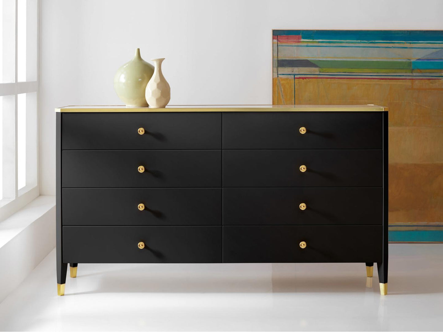 Niles Black Double Dresser with Brass Accents