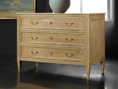 French 3-Drawer Oak Wood Dresser with Polished Brass Hardware