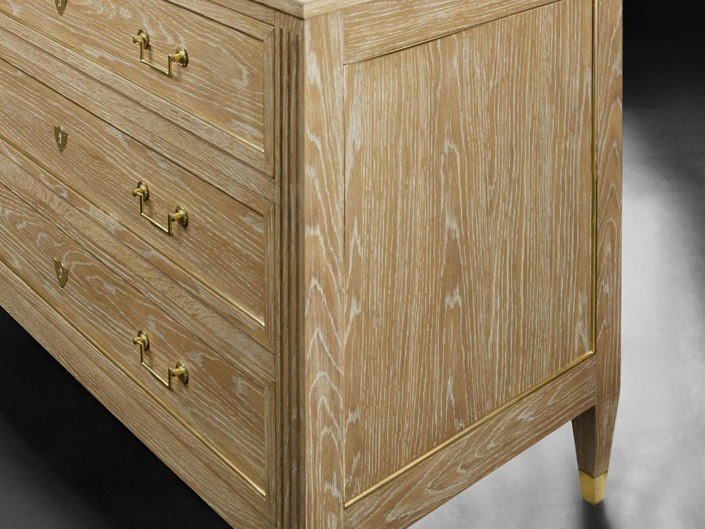 French 3-Drawer Oak Wood Dresser with Polished Brass Hardware