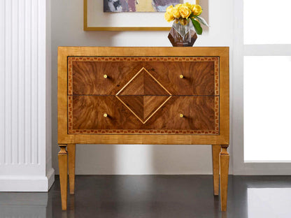 Ferrara 2-Drawer Walnut Nightstand with Brass Accents