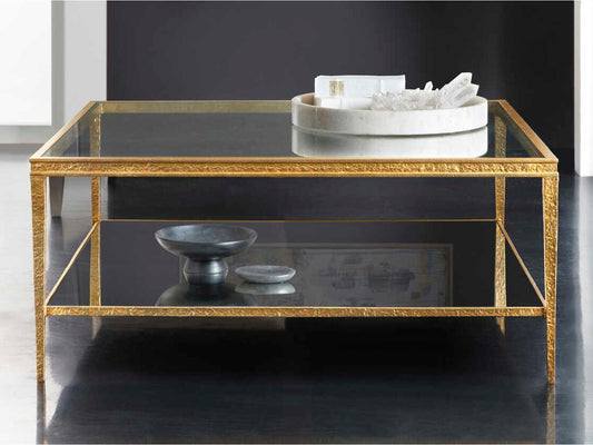 Sculpture Square Glass Antique Brass Coffee Table