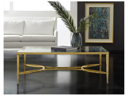 Brielle Rectangular Glass Coffee Table with Polished Brass Frame
