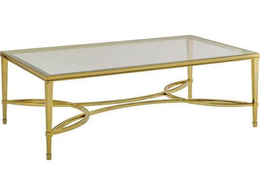 Brielle Rectangular Glass Coffee Table with Polished Brass Frame