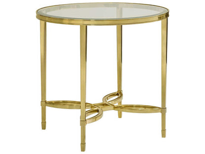 Brielle Round Glass End Table with Polished Brass Frame