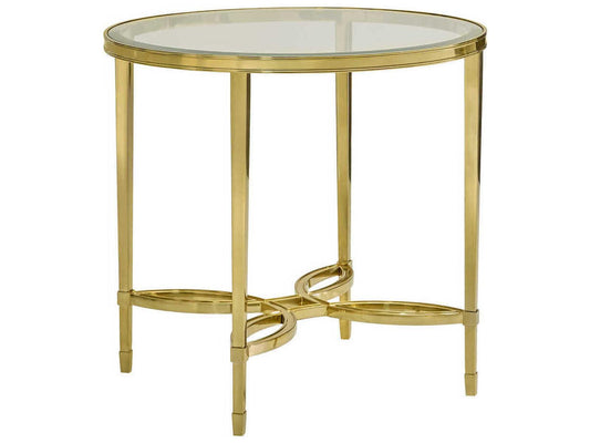 Brielle Round Glass End Table with Polished Brass Frame