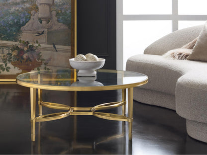 Brielle Round Glass Coffee Table with Polished Brass Frame