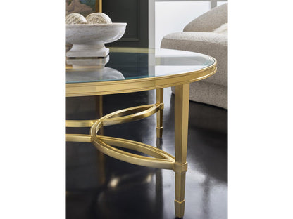 Brielle Round Glass Coffee Table with Polished Brass Frame