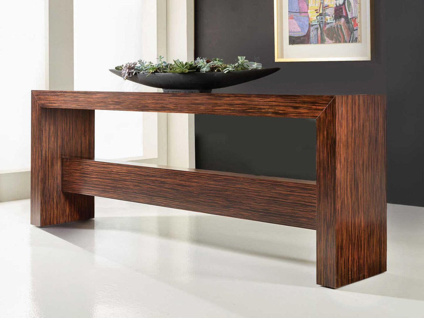 Modena Rectangular Console Table in Zebra Wood Veneer