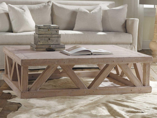 Architectural Rectangular Wood Coffee Table in Sandblasted Weathered Finish