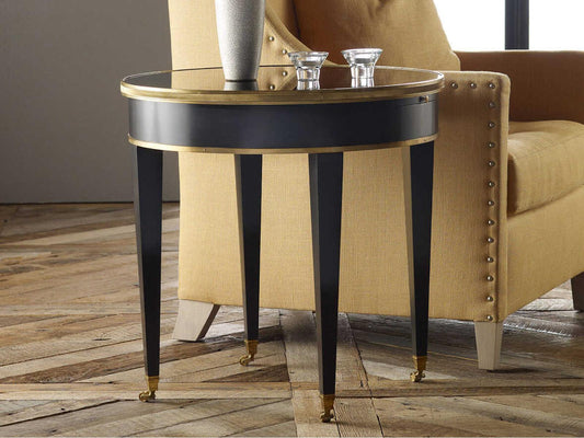 Tuxedo Round Mirror Ebony End Table