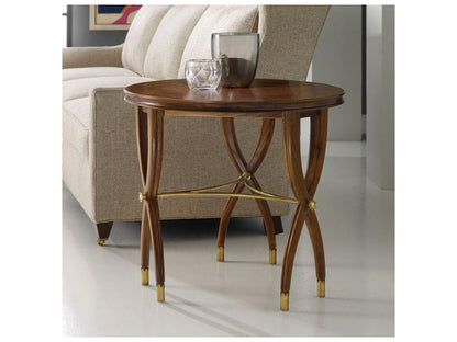 Marchand Round Wood End Table with Brass Detailing