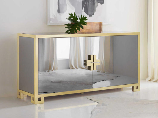 Smoked Mirror 67-Inch Sideboard with Gold Leaf Accents