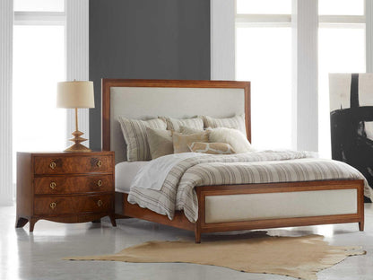Milan King Upholstered Panel Bed in Brown Fruitwood with Linen