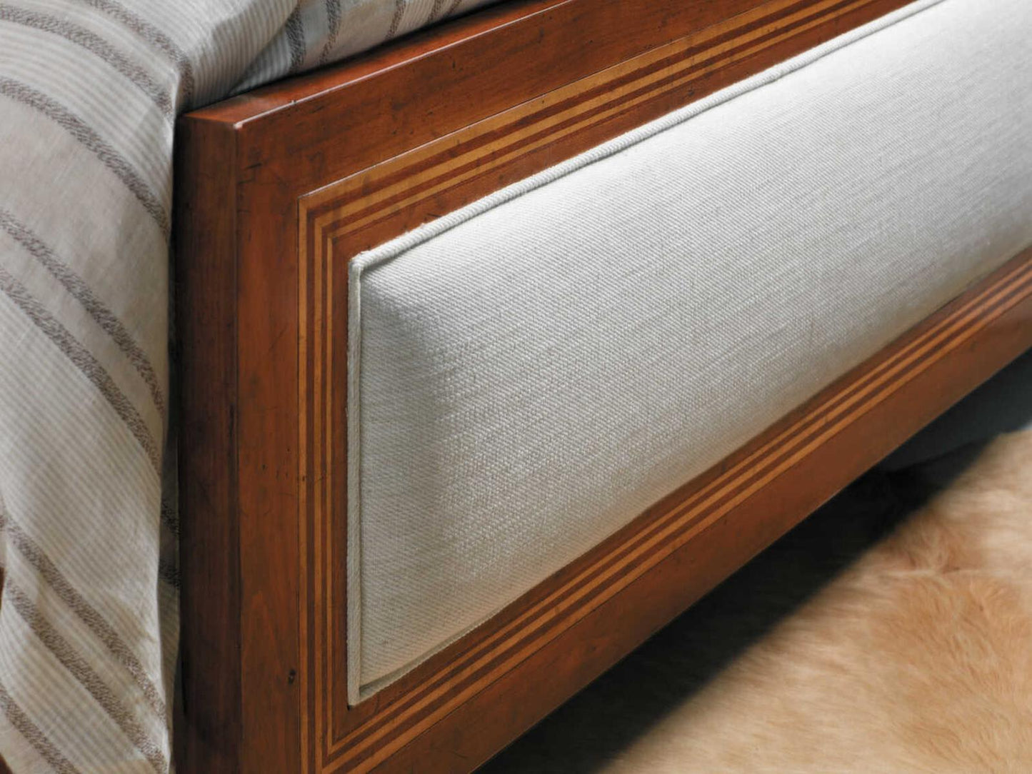 Milan King Upholstered Panel Bed in Brown Fruitwood with Linen