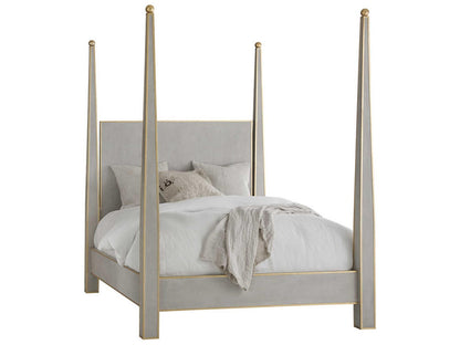 Gustavian King Four Poster Bed in Antique Grey and Gold Leaf