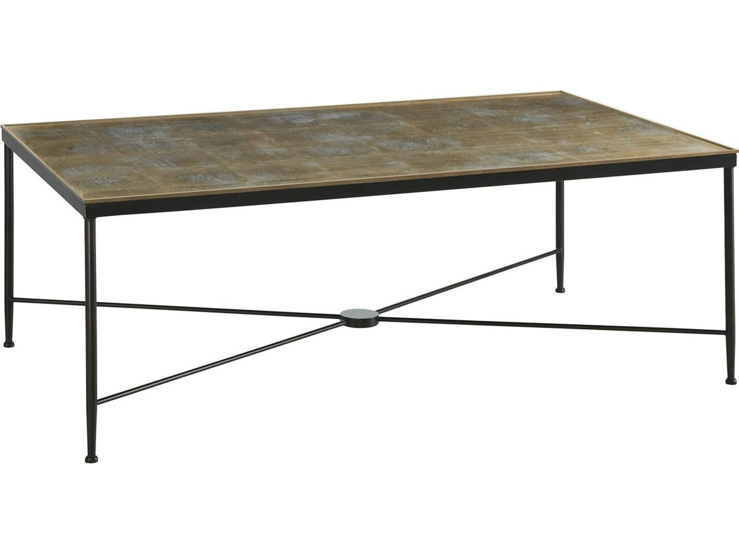 Rectangular Wrought Iron Coffee Table with Gold Leaf Eglomise Glass