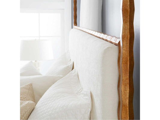 Organic Antiqued Gold Leaf Upholstered King Canopy Bed