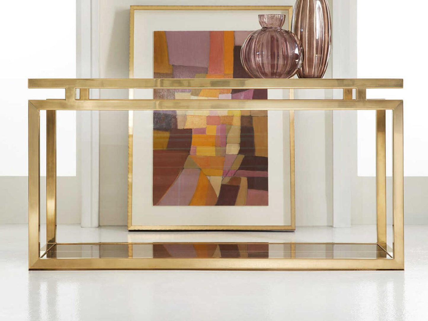 Rectangular Glass Satin Brass Plated Console Table