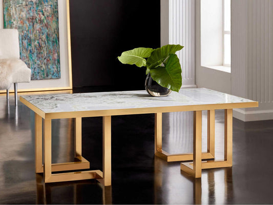 Geometric Rectangular Faux Marble Coffee Table