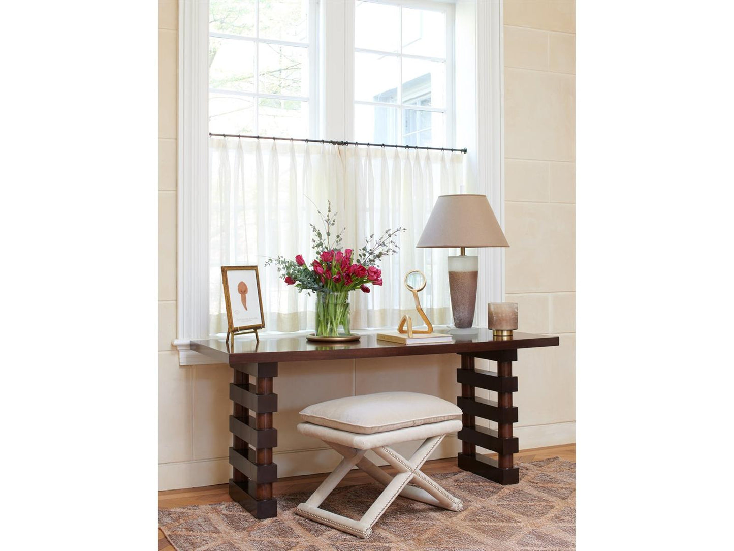 Colefax Rectangular Wood Console Table Two-Tone Finish