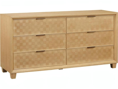 Basket 6-Drawer Double Dresser in Brown Oak Wood