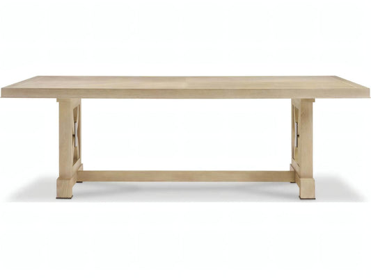 Benjamin 92-Inch Rectangular Wood Dining Table Oak with Antiqued Brass Accents