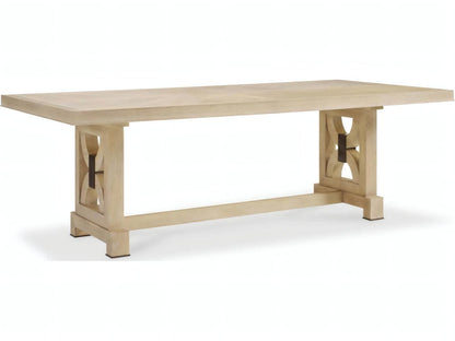 Benjamin 92-Inch Rectangular Wood Dining Table Oak with Antiqued Brass Accents