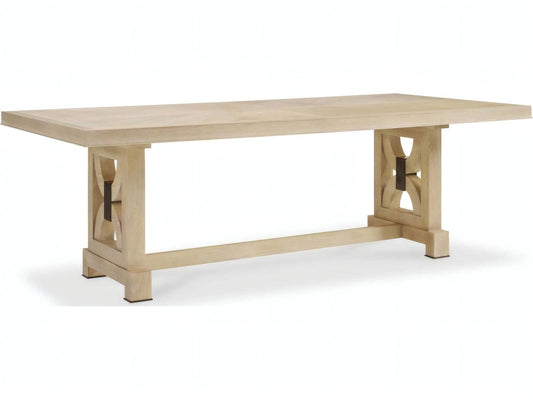 Benjamin 92-Inch Rectangular Wood Dining Table Oak with Antiqued Brass Accents