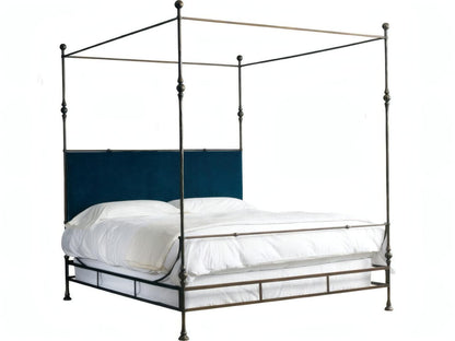 Tuscan Upholstered King Poster Bed with Iron Frame