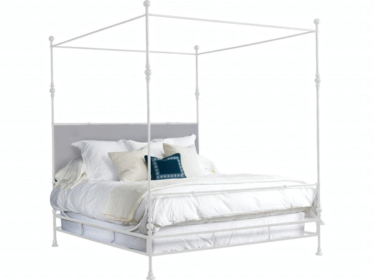 Tuscan Chalky White Upholstered Poster Bed