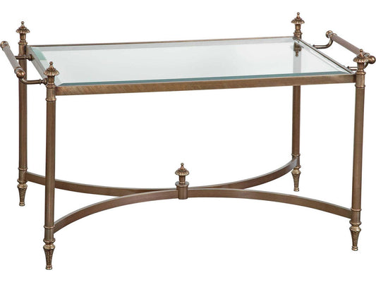 Asher Rectangular Glass Antiqued Cast Brass Coffee Table
