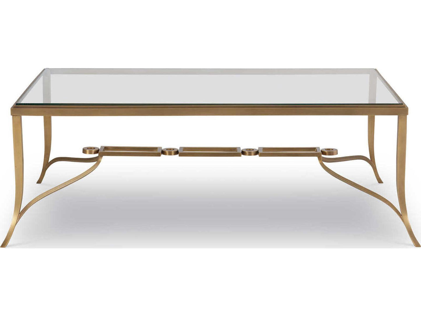 Cortona Rectangular Glass Antiqued Brass Cocktail Table