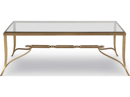Cortona Rectangular Glass Antiqued Brass Cocktail Table