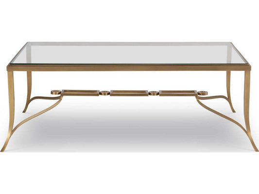 Cortona Rectangular Glass Antiqued Brass Cocktail Table