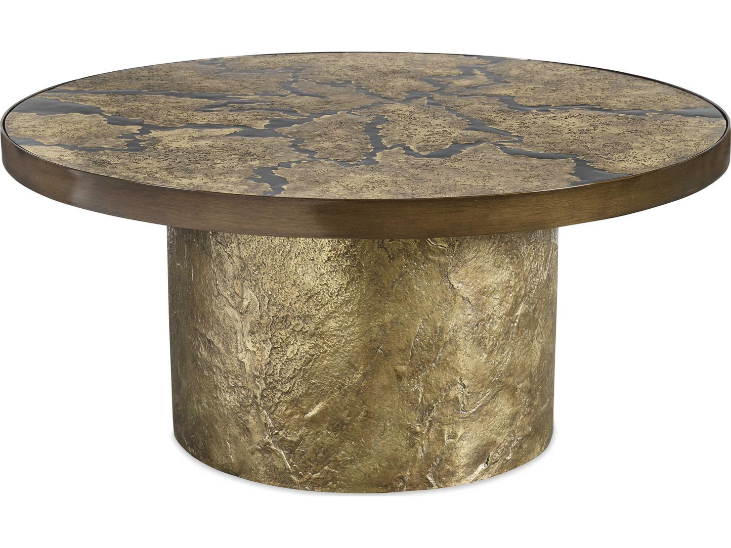 Flow Round Base Cocktail Table in Antiqued Brass