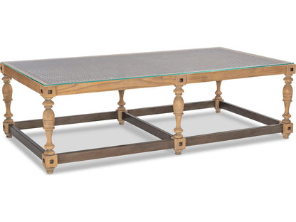 Riempie Rectangular Glass Coffee Table with Wood and Metal Base