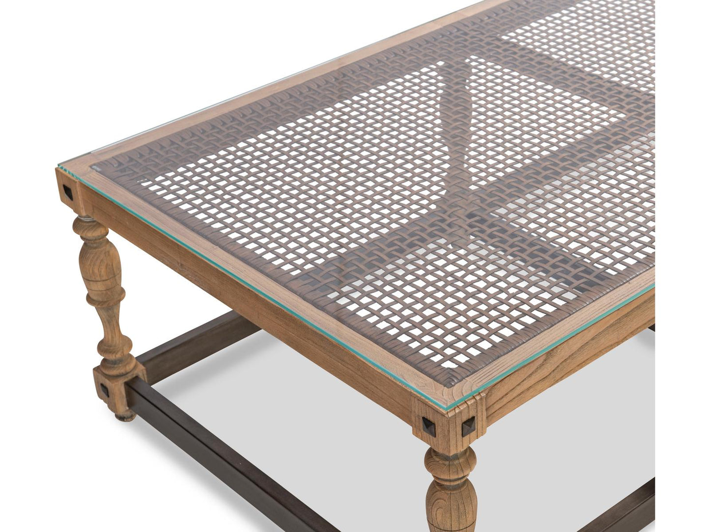 Riempie Rectangular Glass Coffee Table with Wood and Metal Base