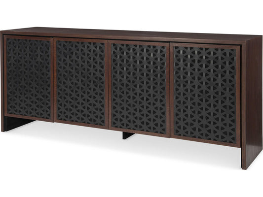 Lazaro Walnut Accent Chest with Hand-Woven Leather Front