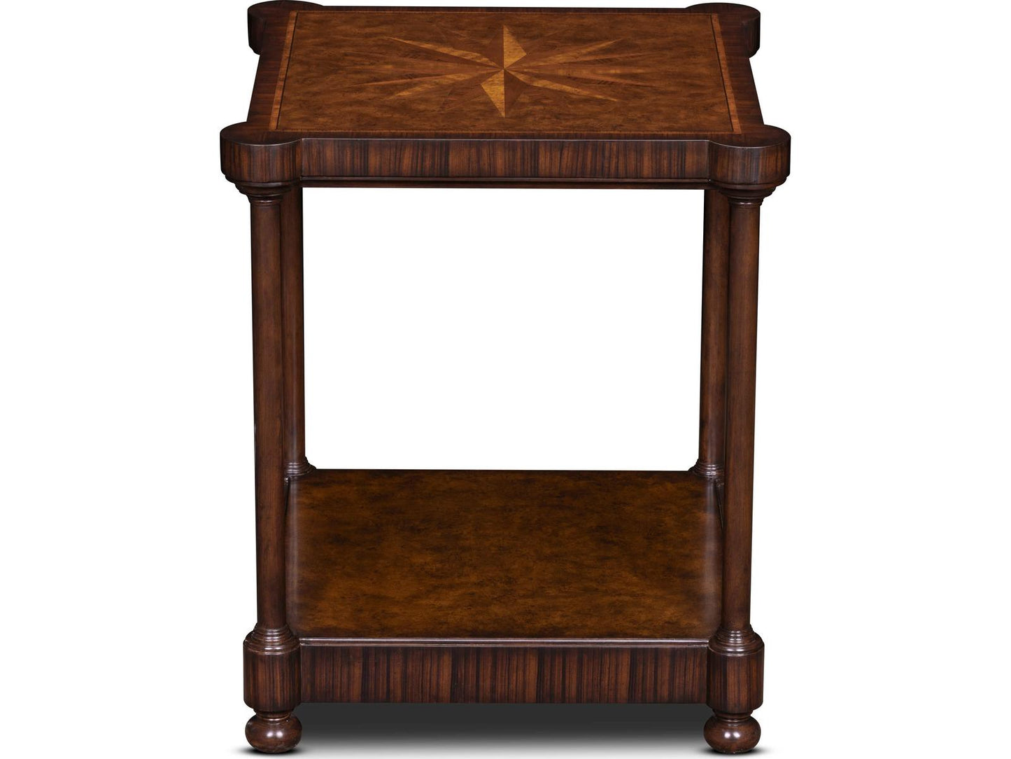 Cameron Square Wood End Table with Inlaid Starburst Top