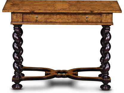 Milton Rectangular Wood End Table with Burl Veneer and Brass Pulls