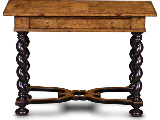 Milton Rectangular Wood End Table with Burl Veneer and Brass Pulls