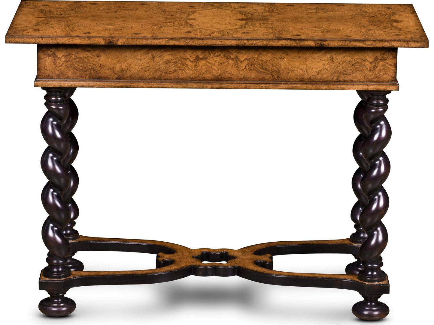 Milton Rectangular Wood End Table with Burl Veneer and Brass Pulls