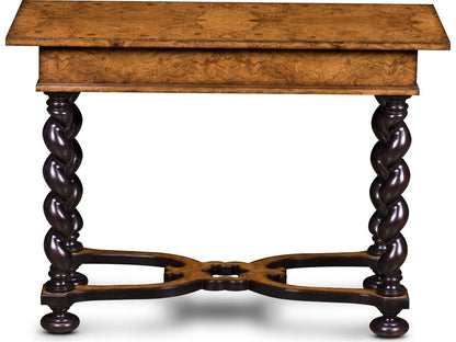 Milton Rectangular Wood End Table with Burl Veneer and Brass Pulls