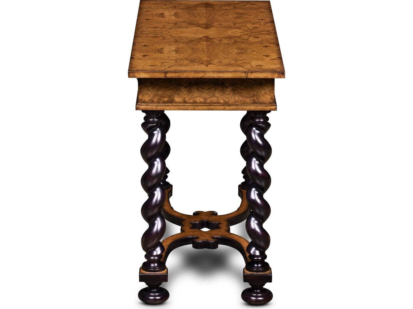 Milton Rectangular Wood End Table with Burl Veneer and Brass Pulls