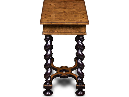 Milton Rectangular Wood End Table with Burl Veneer and Brass Pulls