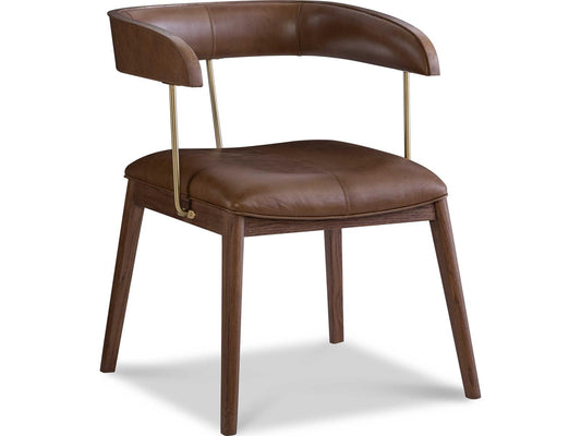 Mg Solid Wood Brown Leather Arm Dining Chair