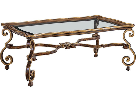 Aria Rectangular Glass Cocktail Table in Bronze and Aged Gold