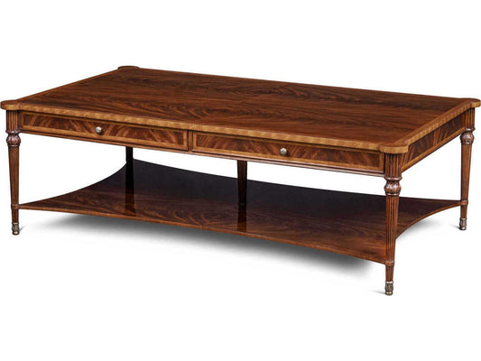 Lawson Rectangular Mahogany Wood Coffee Table with Brass Accents